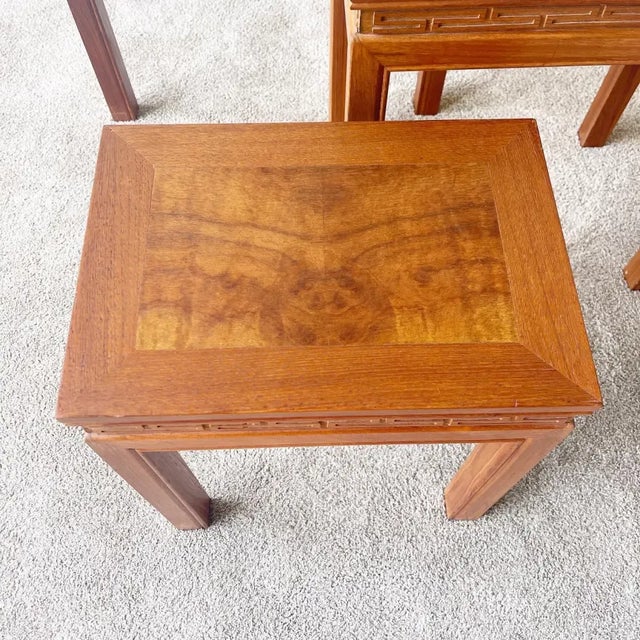Chinoiserie Hand Carved Asian Wood Nesting/Stacking Tables For Sale - Image 9 of 10