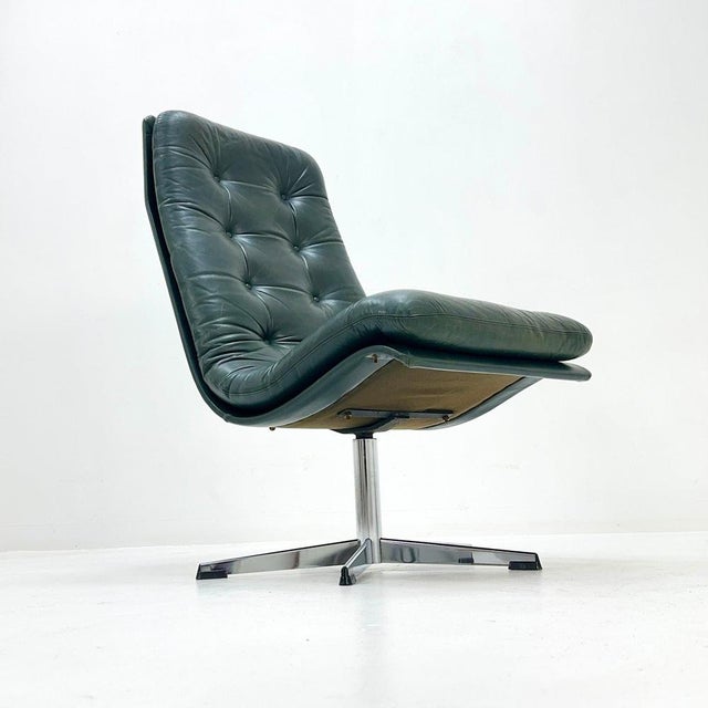 Mid-Century Dark Green Leather Lounge Chair, 1980s For Sale - Image 4 of 11