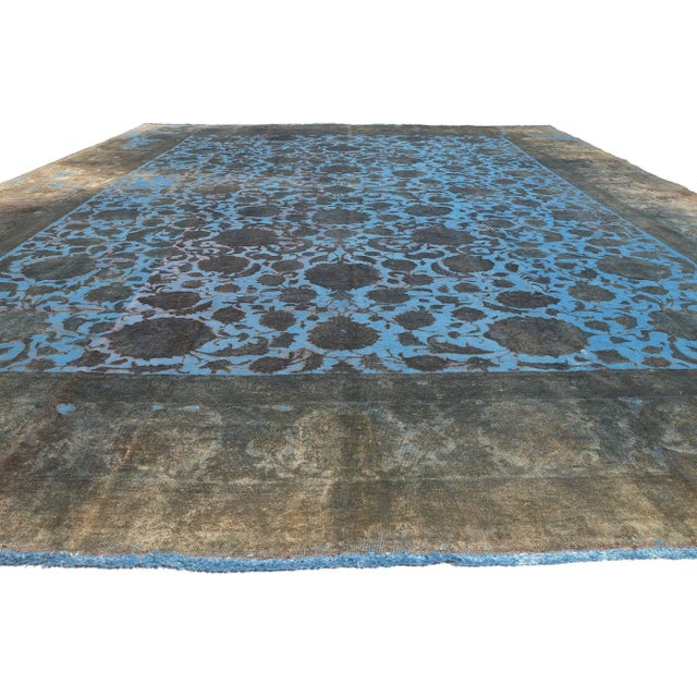 Modern Mid 20th Century Hand-Carved Vintage Persian Blue Overdyed Rug, 13'00 X 18'08 For Sale - Image 3 of 10