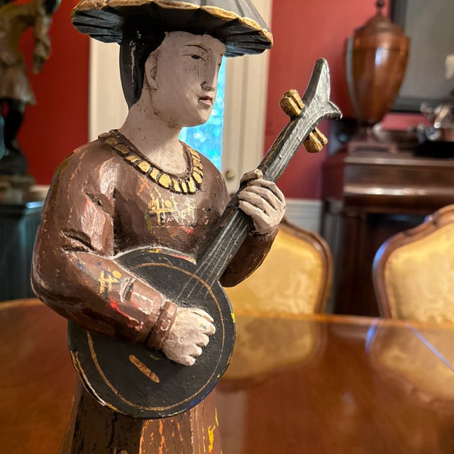 Late 20th Century Carved Wood Chinese Musician For Sale - Image 5 of 5