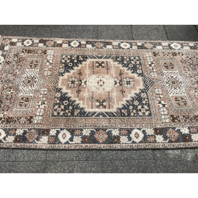 Tan 1960s Vintage Oushak Tribal Bohemian Area Rug- 4′ × 7′1″ For Sale - Image 8 of 11