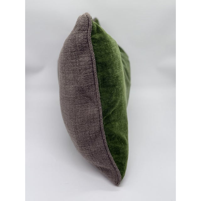 2020s Green Velvet and Taupe Tweed Lumbar Decorative Throw Pillow Cover For Sale - Image 5 of 7