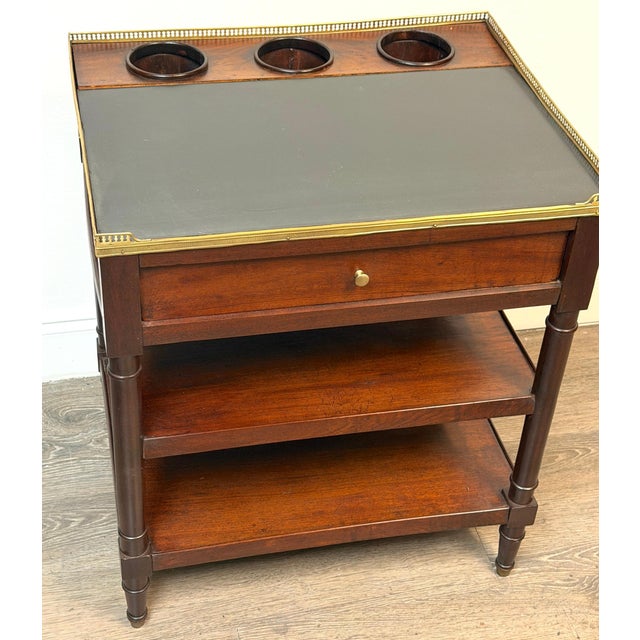 Mid-Century Modern French Louis Philippe Mahogany Wine Service Table with Slate Top & Brass Gallery For Sale - Image 3 of 10