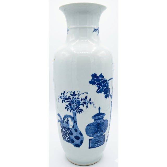 Ceramic Qing Dynasty (Kangxi Reign) Blue and White Porcelain Rouleau Vase For Sale - Image 7 of 7