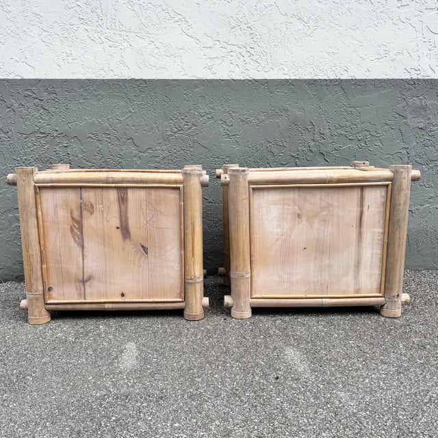 Wood Boho Chic Chunky Bamboo Wicker Nightstands - A Pair For Sale - Image 7 of 12