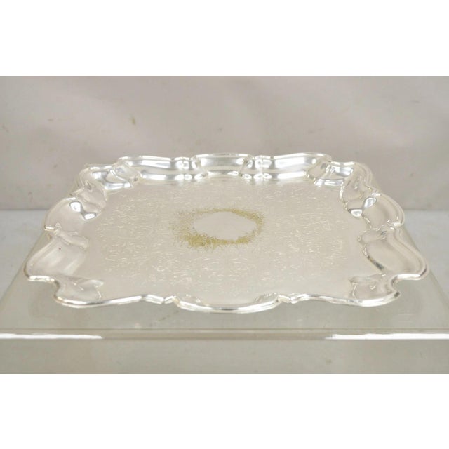 Silver Vintage Victorian Style Silver Plated Scalloped Edge Square Platter Tray For Sale - Image 8 of 10