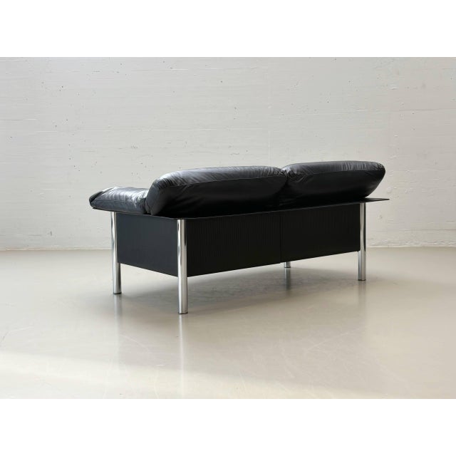 Black Two-Seater Sofa in Black Leather by Pierluigi Cerri for Poltrona Frau, Italy, 1990s For Sale - Image 8 of 17