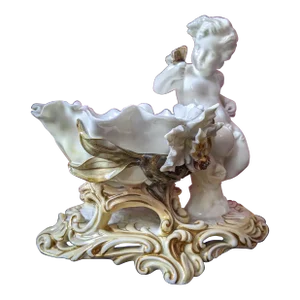 1880s English Moore Brothers Porcelain Figurine Cherub Centerpiece