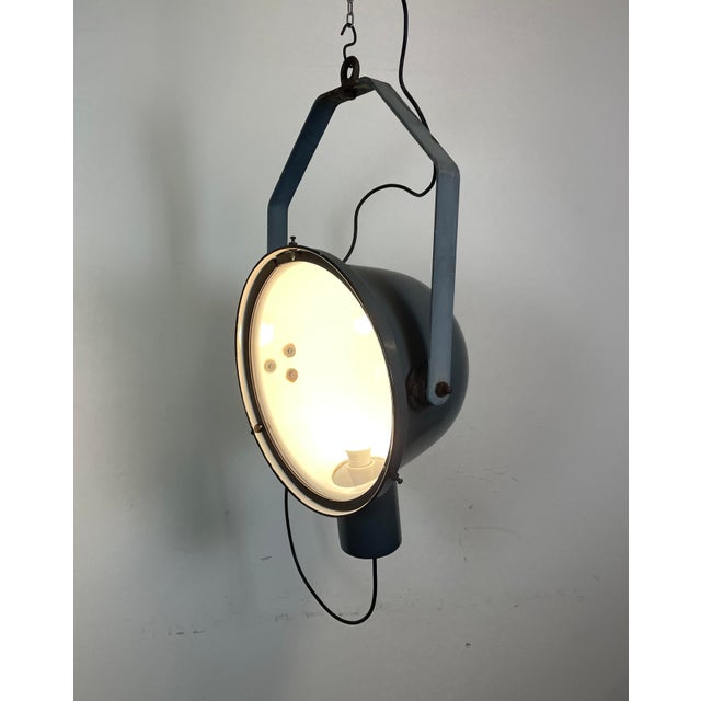 Industrial Grey Enamel Factory Spotlight Hanging Light with Glass Cover, 1950s For Sale - Image 16 of 18