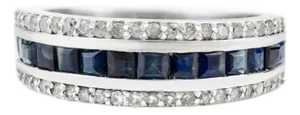 Modernist Sapphire & Diamond Stackable Band Ring in 925 Silver- Size 8