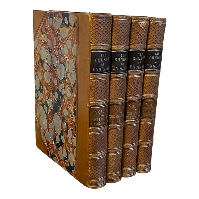 Antique 19th Century Fine Leather Bindings - History Books - The Church of England - 4 Volumes For Sale