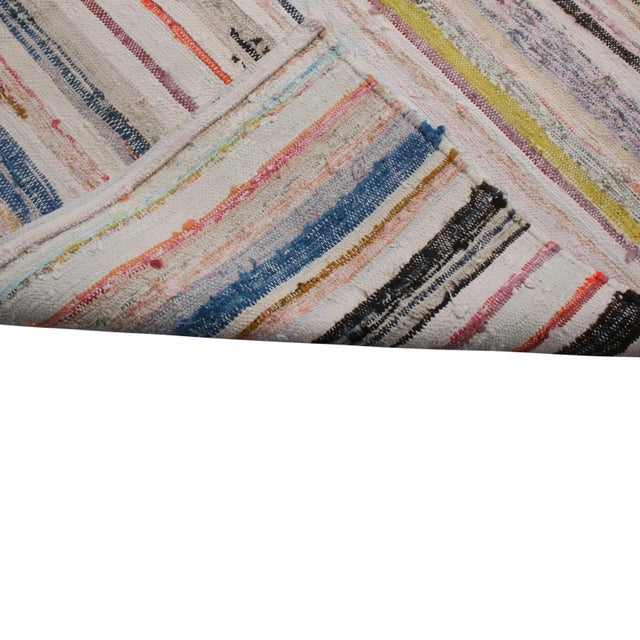 1970s Vintage Chaput Geometric Striped Beige Pink and Blue Multicolor Wool Kilim Rug For Sale - Image 5 of 5