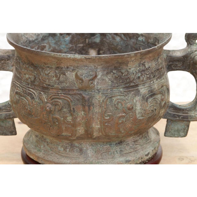 Metal Antique Dragon Bronze Vase W/ Verdigris Patina For Sale - Image 7 of 9