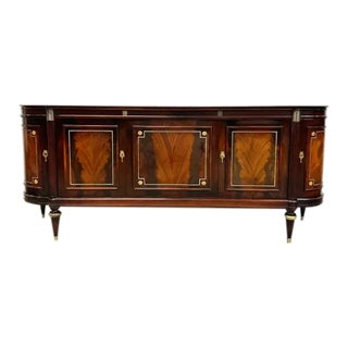 French Louis XVI Flame Mahogany Demilune Sideboard Marble Top 1910s For Sale