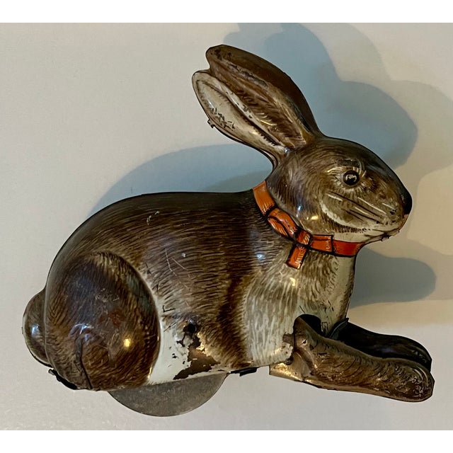 Lithographed tinplate clockwork rabbit or hare by The Automatic Toy Co., Staten Island, New York, circa 1930. Wonderful...