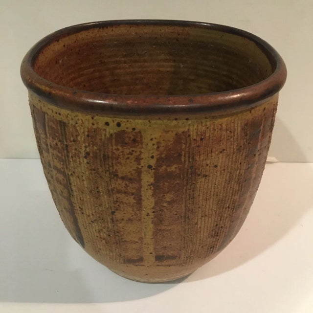 Brown Mid Century Deep Pottery Planter For Sale - Image 8 of 8
