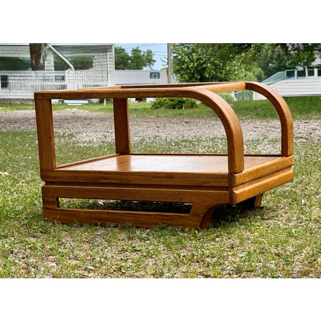 1980s Post Modern Lou Hodges Inspired Oak & Smoked Glass Living Room Set by the Stratford Company For Sale - Image 11 of 12