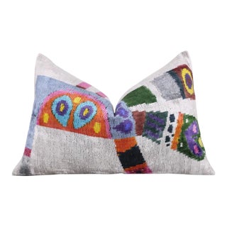 Luxury Multicolor Silk Velvet Throw Pillow 16x24 – Handmade Abstract Geometric Lumbar For Sale