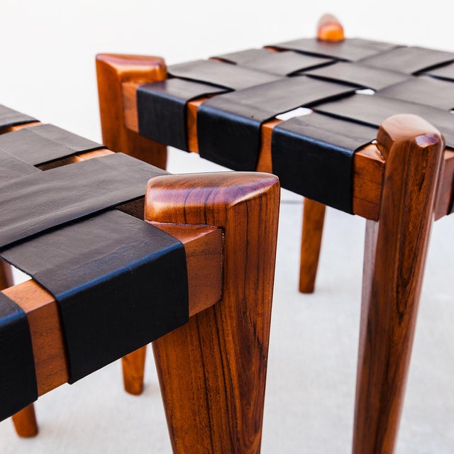 Vintage 1960s Sculptural Stools in Solid Teak & Saddle Leather Attributed to Edmond Spence For Sale - Image 13 of 15