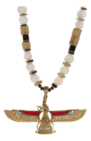Spiritual Guidance Faravahar Pendant White Beaded Necklace