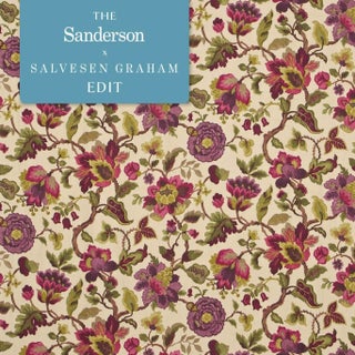 Sanderson Amanpuri Fabric in Mulberry/Olive For Sale