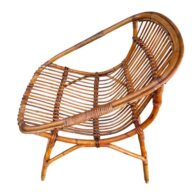 Brown Vintage French Rattan Armchairs, 1960s, Set of 4 For Sale - Image 8 of 18