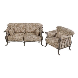 Woodward Outdoor Cast Aluminum Sofa & Chair For Sale