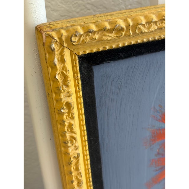 Wood Vibrant Rustic Primitive Floral Burst Painting in Vintage Frame For Sale - Image 7 of 12