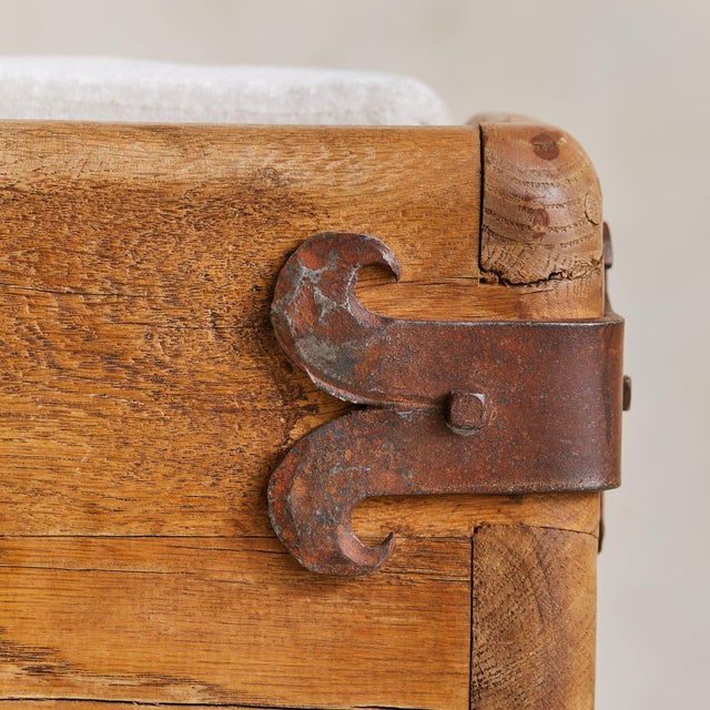 Mid-Century Modern French Oak + Iron Armchair in Almond Velvet, 1950s - 2 Available For Sale - Image 3 of 11