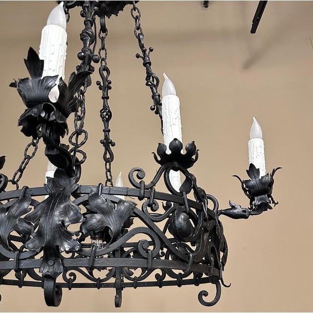 Antique Italian Hand-Forged Wrought Iron Chandelier For Sale - Image 12 of 15