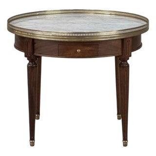 Antique French Louis XVI Mahogany Marble Top Bouillotte Table For Sale