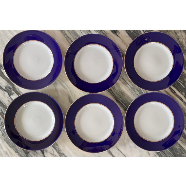 Ceramic Late 20th Century Lomonosov Cobalt Blue & Gold Rim Salad / Dessert Plates - Set of 6 For Sale - Image 7 of 12