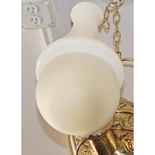 19th Century Angle Lamp Co. Double Angle Lamp Brass Kerosene Chandelier For Sale - Image 4 of 12
