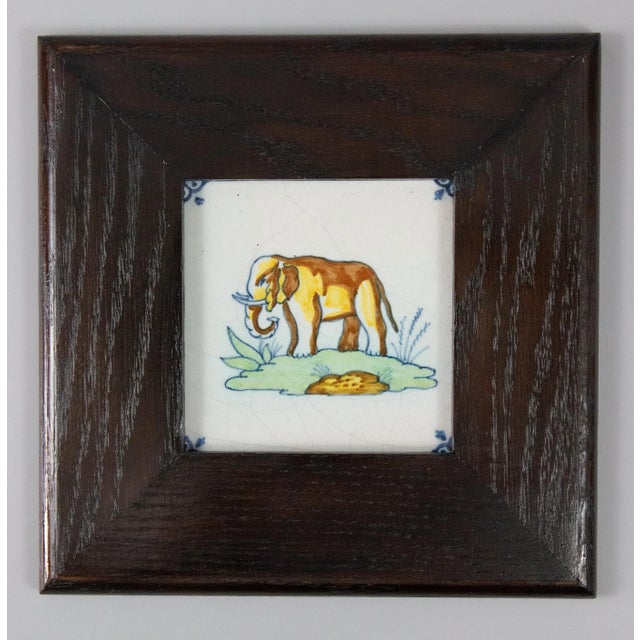 A fine set of four framed antique 19th-Century Dutch Delft faience polychrome hand painted and hand molded tiles. These...