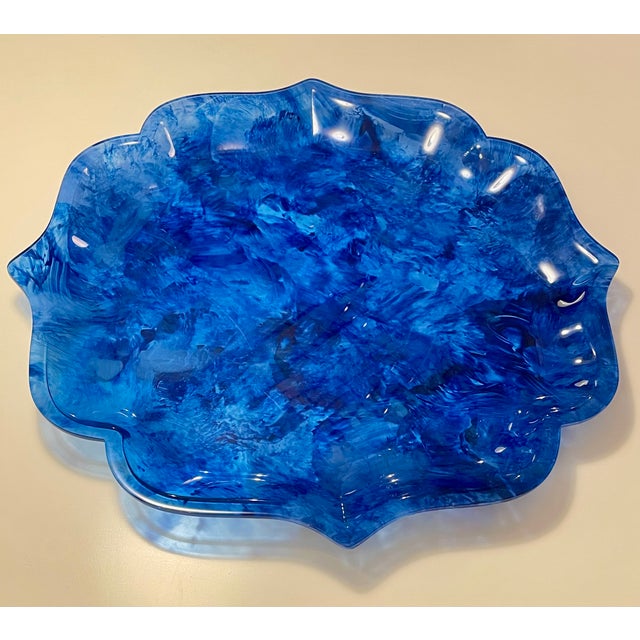 Hollywood Regency Huge Blue Acrylic Faux Tortoise Tray, 1970 For Sale - Image 3 of 9