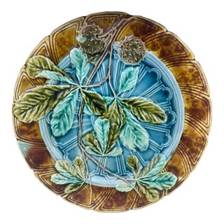 Majolica Chesnut Leaf Plate Sarreguemines, Circa 1890 For Sale