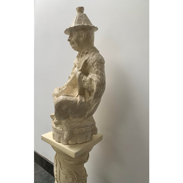 Vintage Chinoiserie Statue Musician on Pedestal For Sale - Image 4 of 11