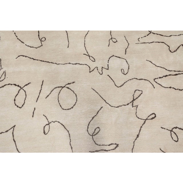 Early 21st Century Modern Jean Cocteau-Inspired Abstract Gray Silk Oversized Rug "Graffito" For Sale - Image 5 of 7