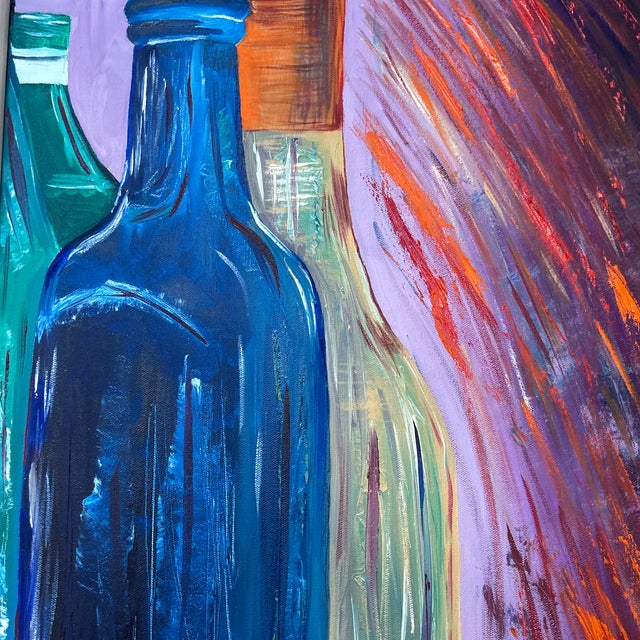 1980’s original abstract expressionist bottle still life painting on canvas. Measures 16x20 or 17.5x21.5 framed. Check out...