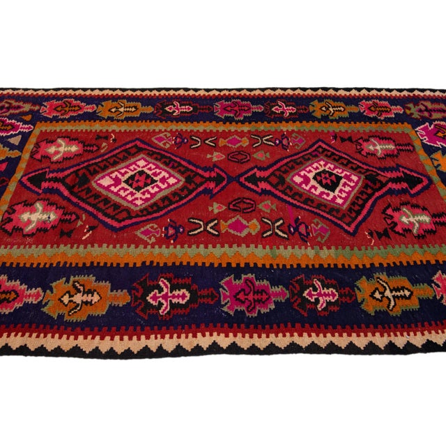 1960s 1960s Vintage Turkish Kilim Red Handmade Tribal Wool Rug For Sale - Image 5 of 9