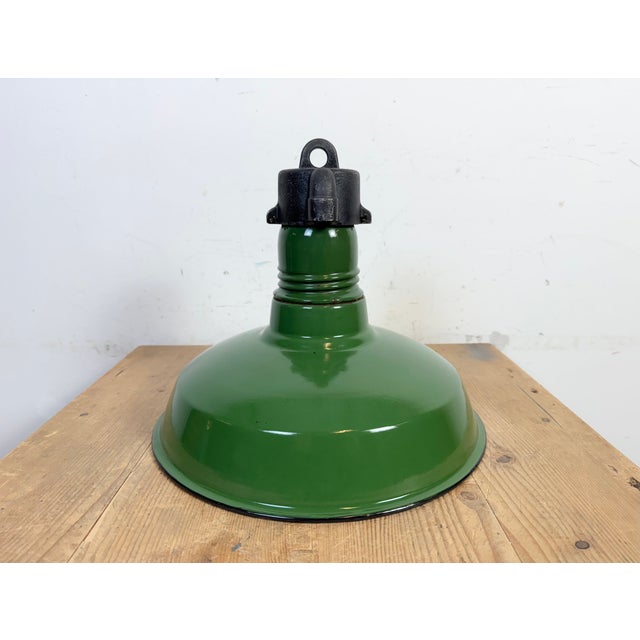 Industrial Green Enamel Factory Pendant Lamp, 1960s For Sale - Image 15 of 18
