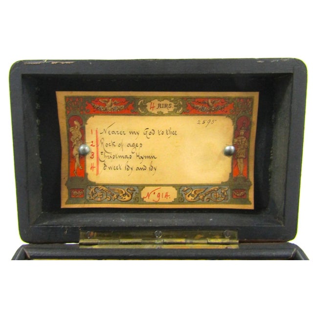 Antique 19th Century Swiss Cylinder 4 Song Wooden Marquetry Inlay Music Box For Sale - Image 12 of 15
