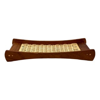 Mid-Century Modern Teak Serving Tray with Rattan Bottom from Poulsen Krogstrup, 1960s For Sale