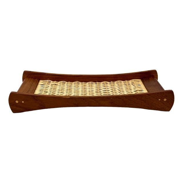 Mid-Century Modern Teak Serving Tray with Rattan Bottom from Poulsen Krogstrup, 1960s For Sale