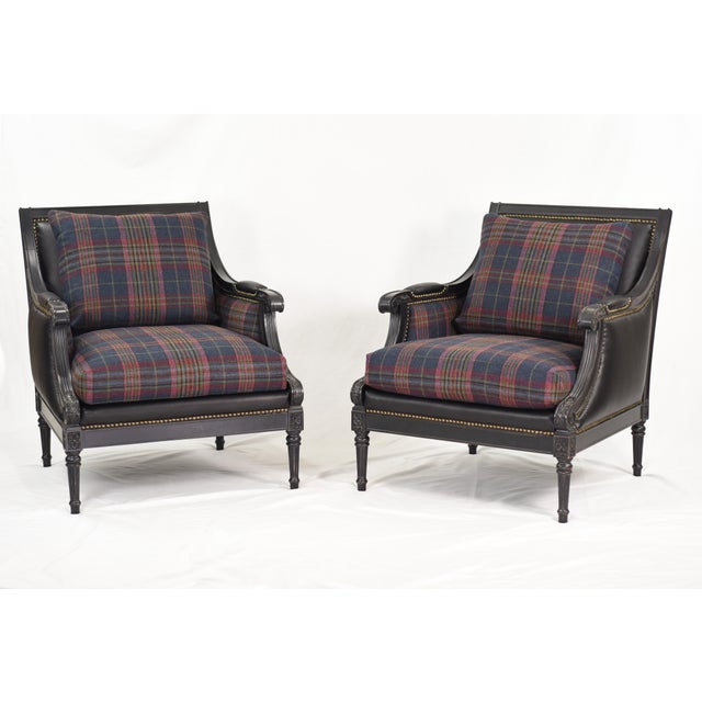 Wood Ralph Lauren Plaid Armchairs & Ottoman For Sale - Image 7 of 16