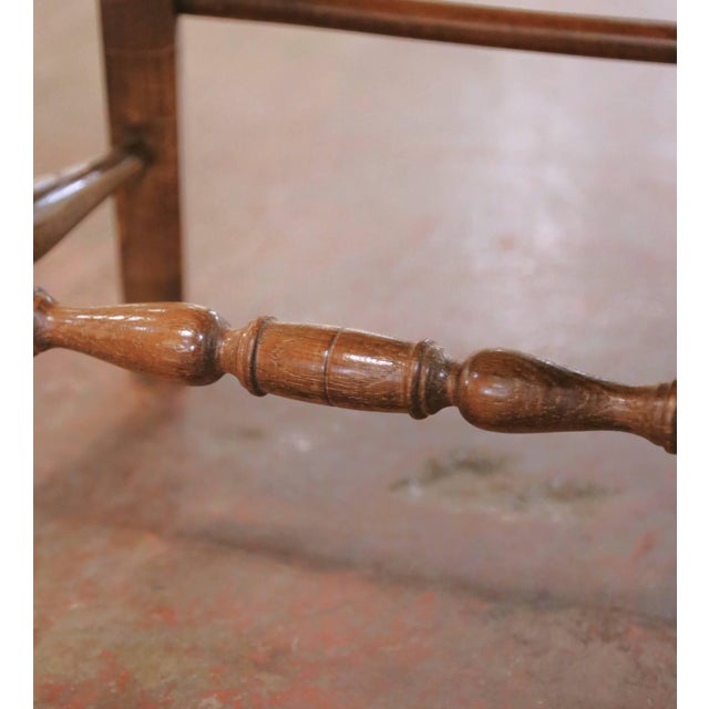 Set of Six French Ladder Back Oak Dining Chairs With Rush Seat From Normandy For Sale - Image 12 of 14