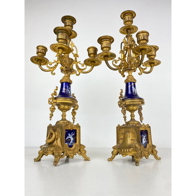 Gilt Bronze and Sèvres Porcelain Candleholders, Set of 2 For Sale - Image 4 of 13