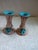 Teal Vintage Mid-Century Faux Bois Ceramic Candle Holders With Teal Glazed Rims - A Pair For Sale - Image 8 of 10