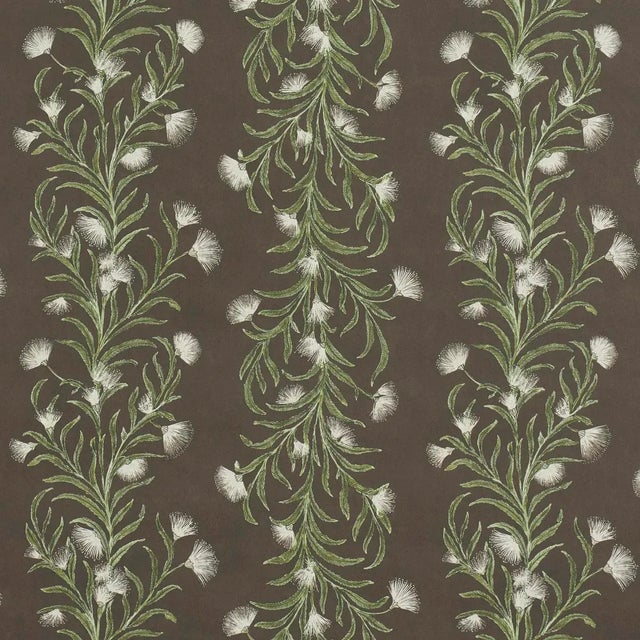 Schumacher x Celerie Kemble Tasmanian Mimosa Wallpaper in Brown & Green For Sale
