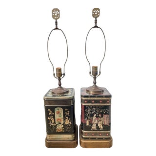 Pair of Frederick Cooper Asian Chinoiserie Tea Cannister Table Lamps Chinese. Set of 2 For Sale